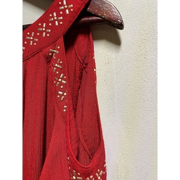 Knox Rose Boho Hippie bare shoulders long slvs Red dress embellishedw/beads SZ L - Picture 4 of 7